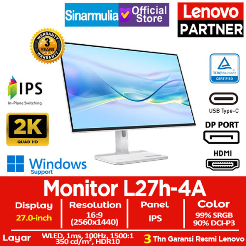 Monitor LED Lenovo L27h-4A 27" QHD IPS 100Hz 1ms HDMI 99%sRGB HDR101