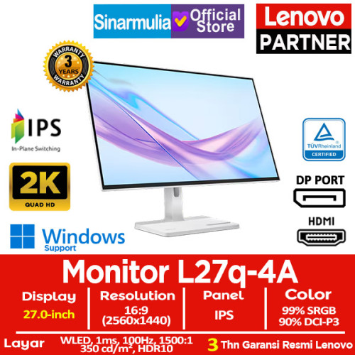 Monitor LED Lenovo L27q-4A 27" QHD IPS 100Hz 1ms HDMI 99%sRGB Eye Caring1