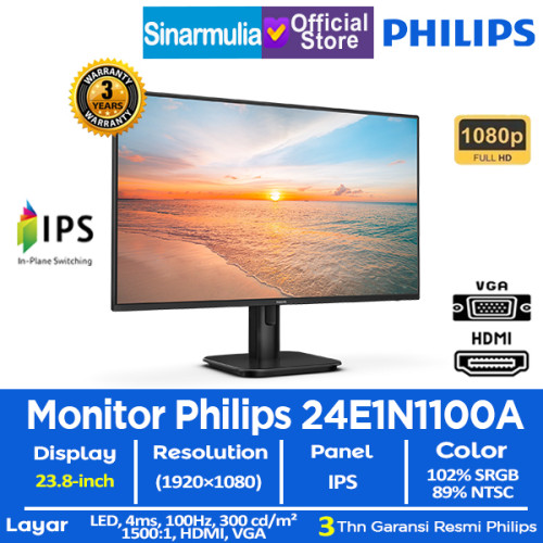 Monitor LED Philips 24E1N1100A 23.8" FHD IPS 100Hz 4ms 100%sRGB HDMI VGA