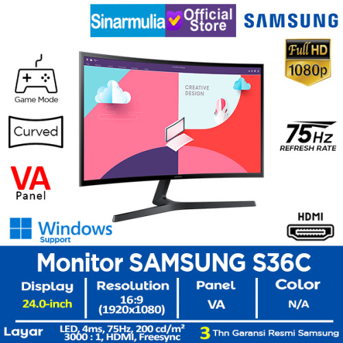 Monitor LED Samsung 24" Essential Curved S36C VA 75Hz1