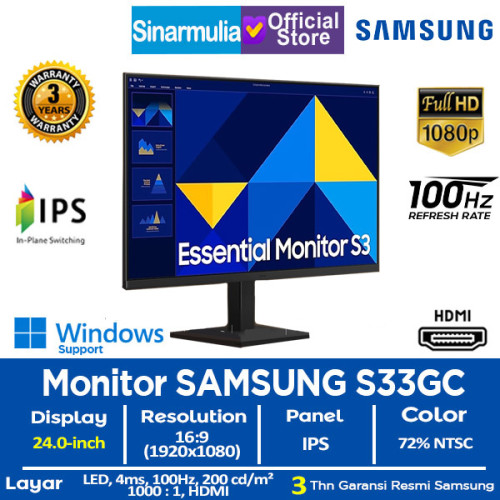 Monitor LED Samsung 24" Essential S3 S24D300 IPS FHD 100Hz