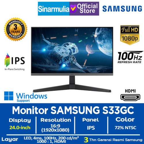 Monitor LED Samsung 24" Essential S3 S33GC IPS 100Hz