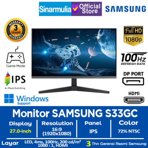 Monitor LED Samsung 27" Essential S3 S33GC IPS 100Hz