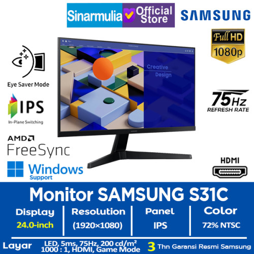 Monitor LED Samsung S31C 24" IPS 75Hz HDMI FreeSync