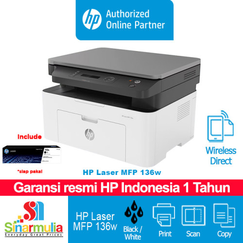 Printer HP LaserJet MFP 136w Print Copy Scan Wireless Monochrome