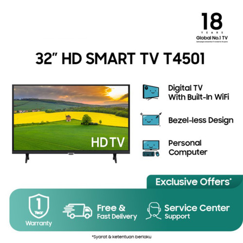 Samsung 32" HD Smart TV T4501 PurColor HDR8