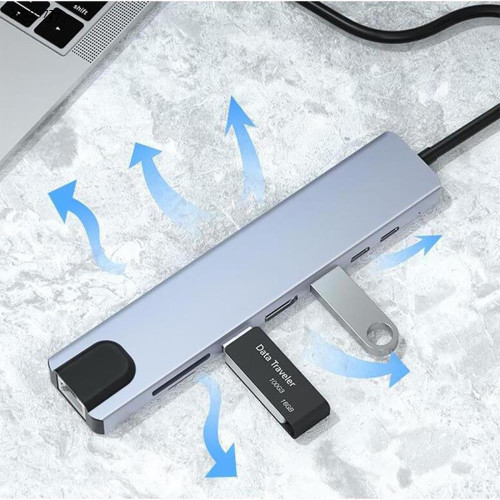 USB TYPE C HUB 8 IN 1 HDMI RJ45 SD/TF Support 4K8